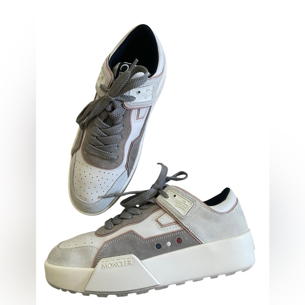 Moncler White and Gray Platform Athletic Sneakers